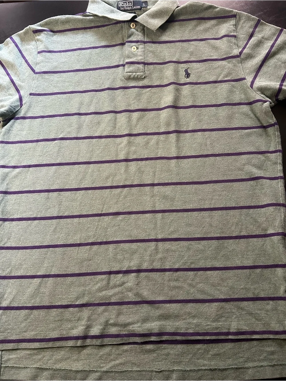 Polo Ralph Lauren Men's Gray and Purple Striped Cotton Polo Shirt Size L